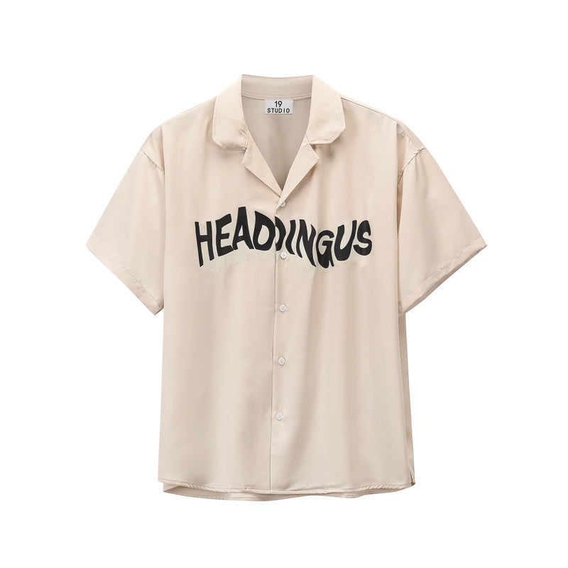 19studio South Korean Hong Kong style apricot gray loose cotton summer shirt for men