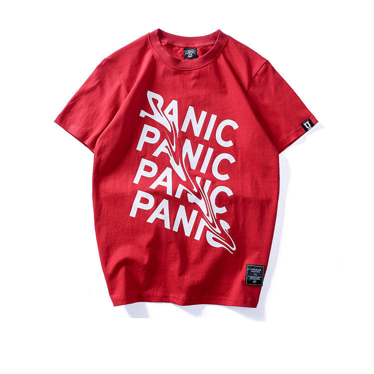 Trendy street letter print t-shirt with short sleeves and geometric pattern for casual urban style