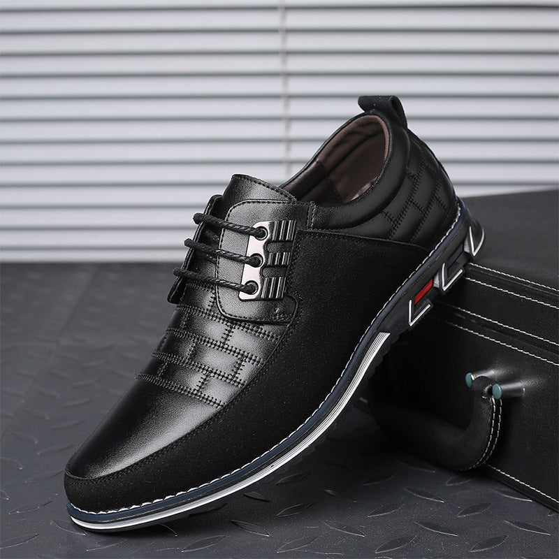 Men's casual leather shoes with rubber sole and leather toe cap in British style