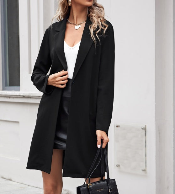 Women's long open collar lightweight fashionable suit jacket for spring style and comfort