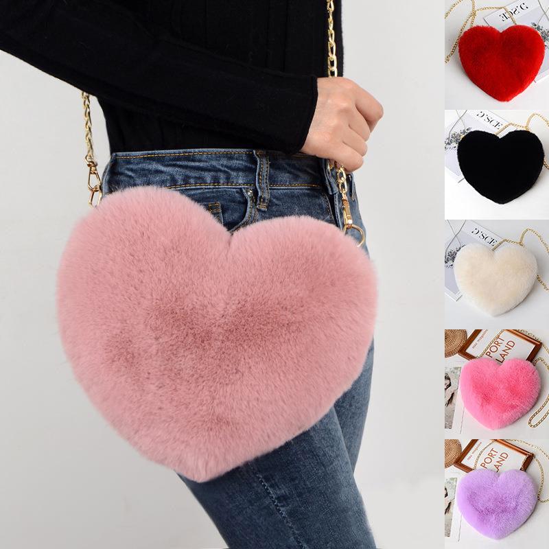 Plush heart-shaped Love Bags For Women with chain shoulder strap for Valentine's Day party