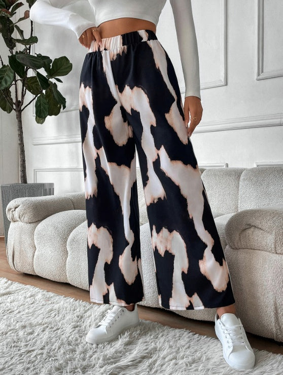 Ladies' printed comfortable and fashionable casual wide leg pants in lightweight polyester for spring and summer