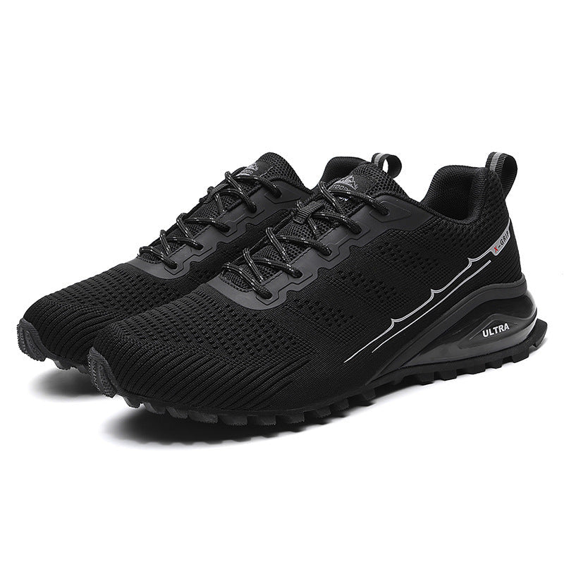 Men's outdoor running shoes in black with mesh and rubber, breathable and comfortable design