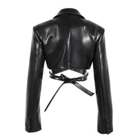 Women's PU Leather Cross Lace-up Waistcoat Long Sleeve Short Jacket