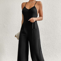 Ladies' Cross Leisure Vacation Lazy Backless Wide Leg Pants Camisole Skirt Jumpsuit