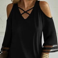 Women's Off Shoulder Cross Collar Casual Long Sleeve T-Shirt