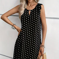 Ladies' Fashionable Casual Pullover Polka Dot Dress With Hollowed Out Collar And Round Neck Wavy Edge Skirt