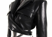 Women's PU Leather Cross Lace-up Waistcoat Long Sleeve Short Jacket