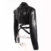 Women's PU Leather Cross Lace-up Waistcoat Long Sleeve Short Jacket