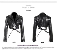 Women's PU Leather Cross Lace-up Waistcoat Long Sleeve Short Jacket