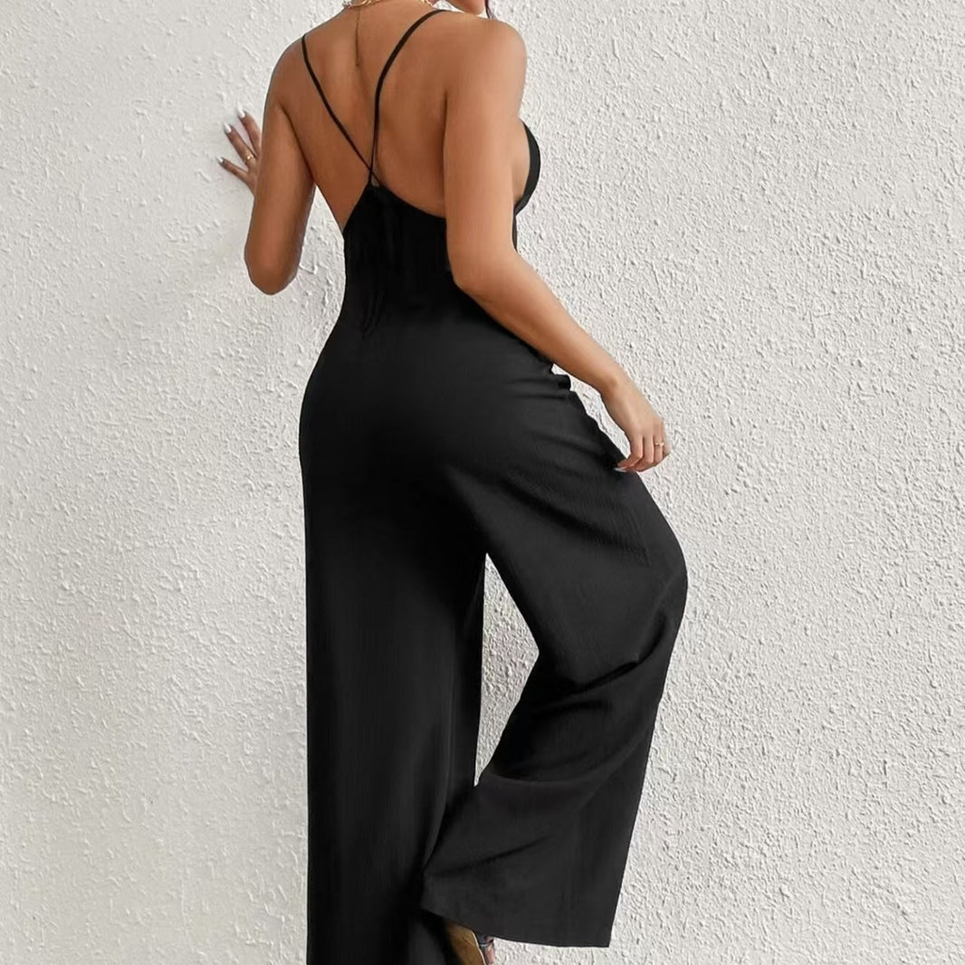 Ladies' Cross Leisure Vacation Lazy Backless Wide Leg Pants Camisole Skirt Jumpsuit