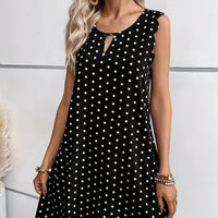 Ladies' Fashionable Casual Pullover Polka Dot Dress With Hollowed Out Collar And Round Neck Wavy Edge Skirt