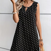 Ladies' Fashionable Casual Pullover Polka Dot Dress With Hollowed Out Collar And Round Neck Wavy Edge SkirtLadies' Fashionable Casual Pullover Polka Dot Dress With Hollowed Out Collar And Round Neck Wavy Edge Skirt